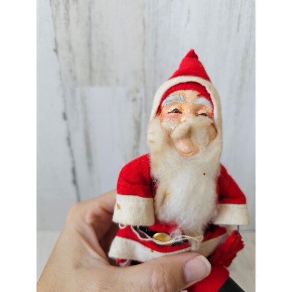 Antique cardboard felt Santa composition metal jointed figurine Xmas tree - Picture 2 of 10